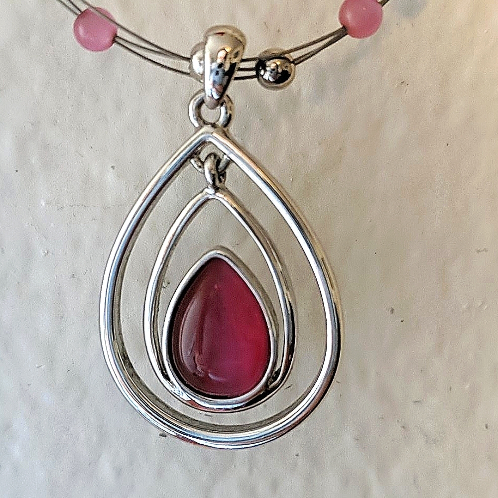 Pink and Silver Lia Sophia Necklace teadrop